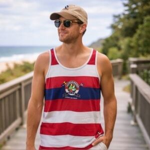 Vintage Poco Loco Club Nassau Bahamas Red White Blue‎ Striped Tank Top Size XL